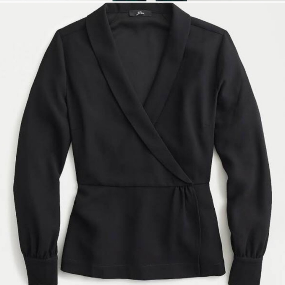 J Crew Faux Wrap Black Blouse with Tags